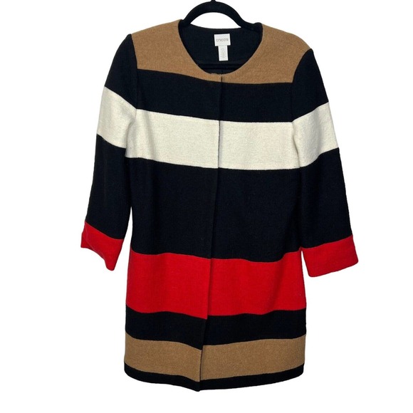 Chico's Jackets & Blazers - Chicos Womens Colorblock Wool Long Line Full Zip Sweater Jacket Size Medium